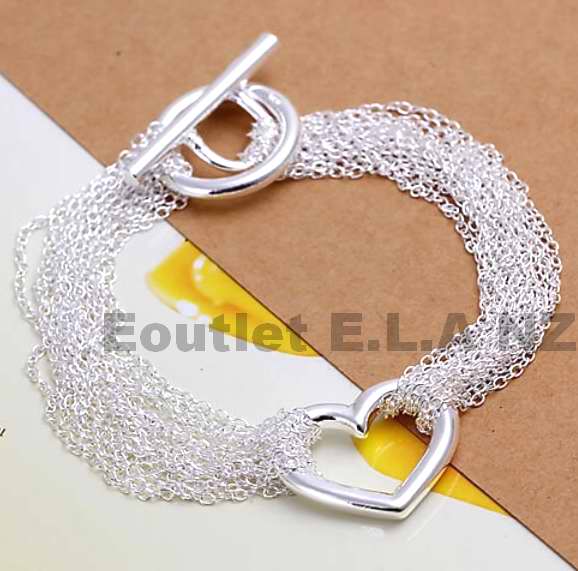 14-row HEART SILVER TOGGLE BRACELET-20cm